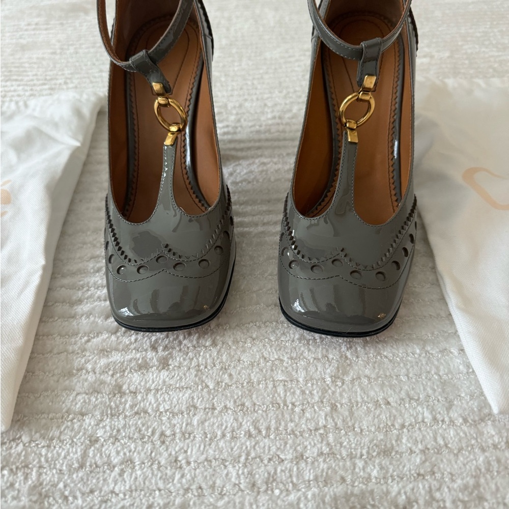 Designer block high heel Patton leather shoe